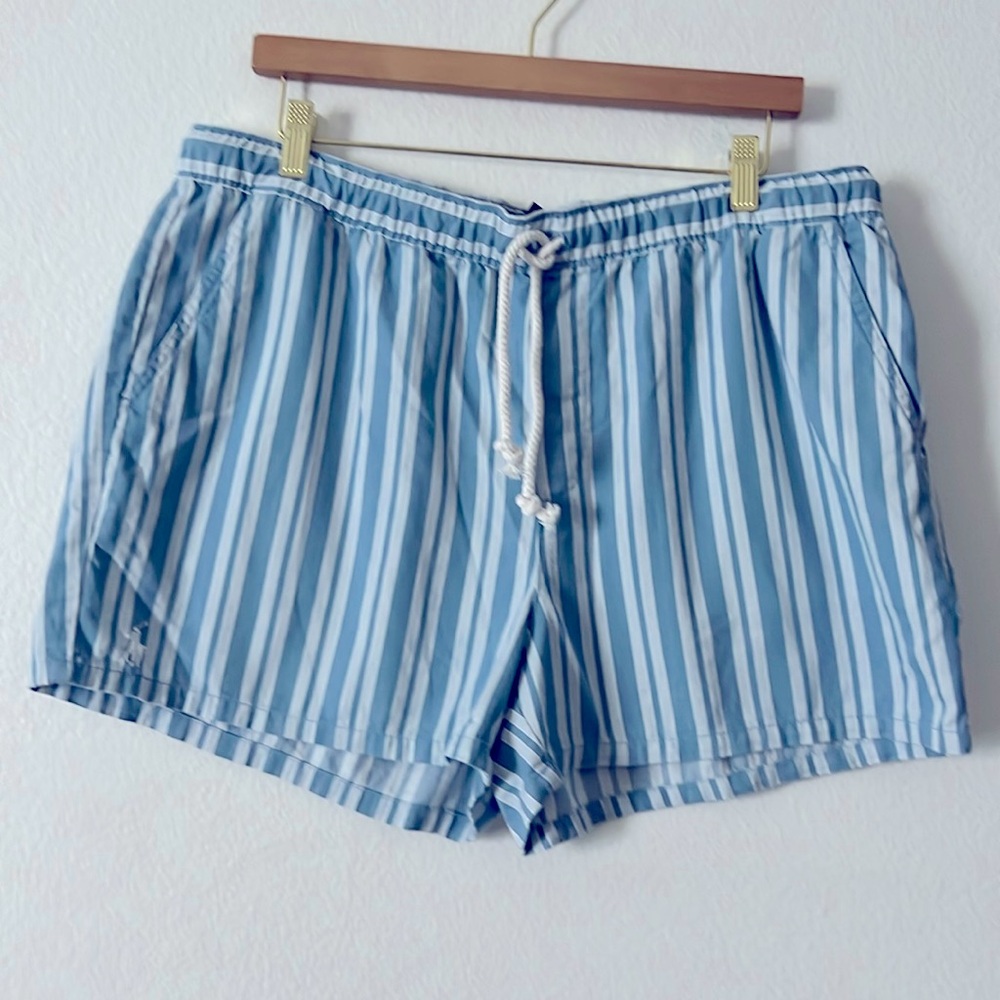New Polo Ralph Lauren Blue/White Cotton Twill Shorts Size L